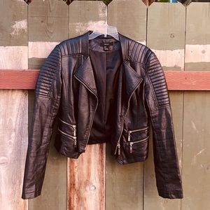 Moto Faux Leather Black Jacket with Gold Zippers